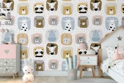 Children's wallpaper with stylized animal pattern.