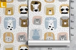 Children's wallpaper with stylized animal pattern.