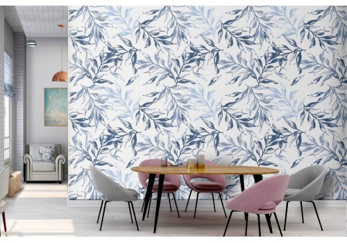 Wallpaper decoration blue leaves nature.