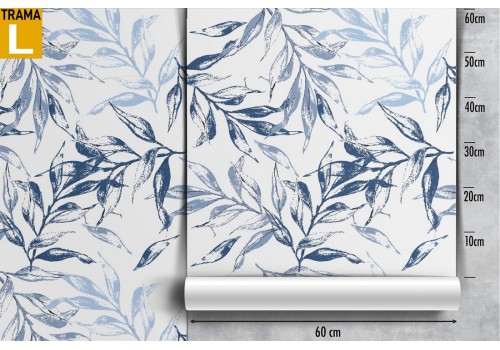 Carta da Parati decorazione foglie blu natura. 2
