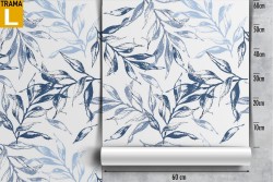 Carta da Parati decorazione foglie blu natura.