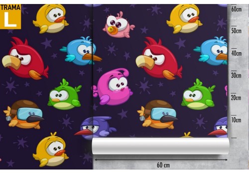 Wallpaper with birds drawn cartoons for children. 2