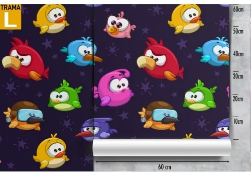 Wallpaper with birds drawn cartoons for children. 2
