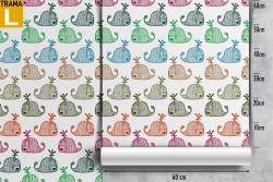 Children's wallpaper pattern with stylized whales.