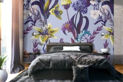 Carta da Parati pattern fiori gialli e viola.