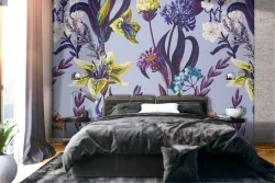 Carta da Parati pattern fiori gialli e viola.