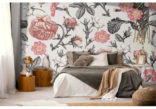 Red flowers pattern wallpaper.