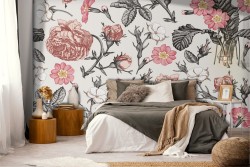 Carta da Parati pattern fiori rossi.