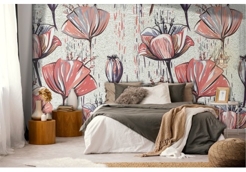 Red flowers wallpaper decoration.