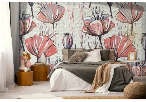 Wallpaper decoration red flowers.