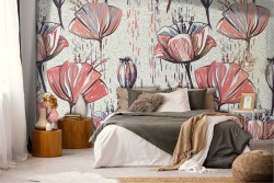 Carta da Parati decorazione fiori rossi.