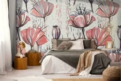 Red flowers wallpaper decoration.