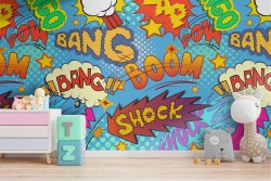 Carta da Parati scritte fumetti pattern bambini.