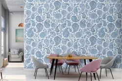 Carta da Parati decorazioni azzurre vintage.