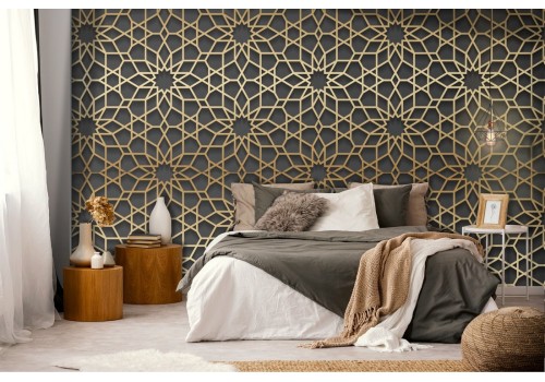 Wallpaper with stylized geometric flower pattern.
