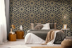 Wallpaper with stylized geometric flower pattern.