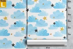 Wallpaper pattern clouds and stars for children.