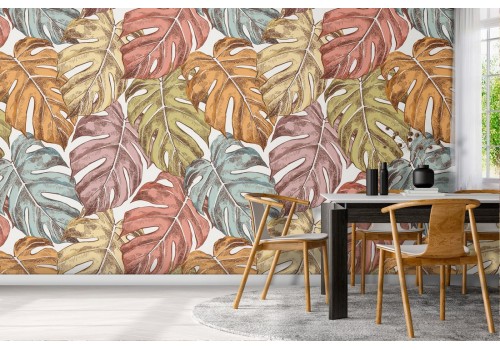 Tropical large leaves pattern wallpaper.