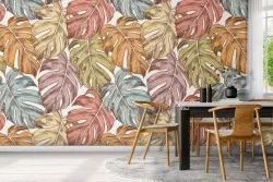 Carta da Parati pattern foglie tropicali grandi.