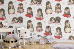Children's wallpaper with penguin animals.