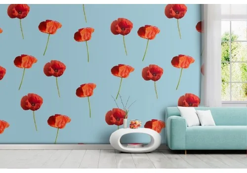 Vintage wallpaper pattern with red flowers.