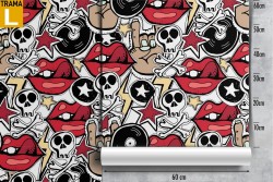 Stylized rock and roll pattern wallpaper.