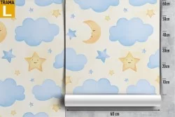 Carta da Parati bambini decorazione nuvole e luna.
