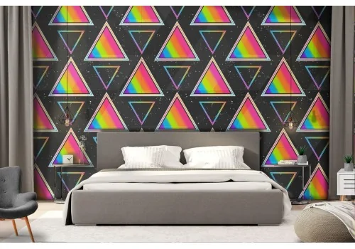 Wallpaper decoration with vintage '70s triangles.