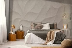 3D effect wallpaper decoration with stylized flowers.