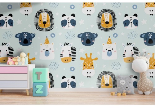 Children's wallpaper with stylized animals.