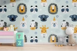 Carta da Parati bambini animali stilizzati.