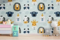 Children's wallpaper with stylized animals.