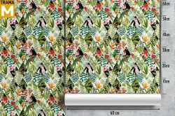 Carta da Parati Fiori Foglie Tropicale