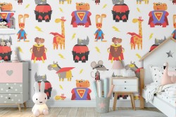 Carta da Parati decorazione bambini animali supereroi.