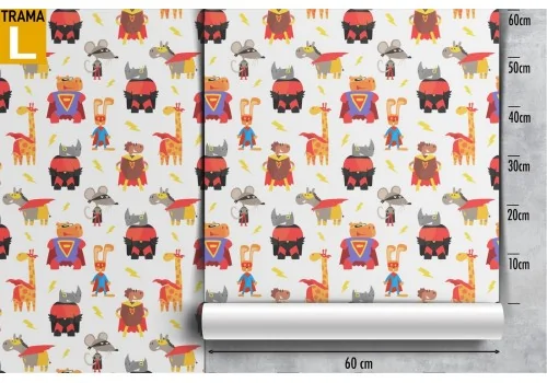 Carta da Parati decorazione bambini animali supereroi. 2