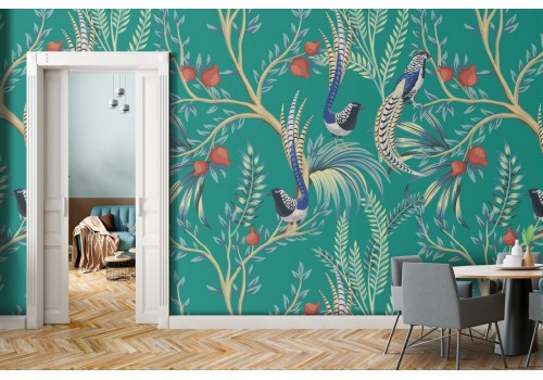 Wallpaper decoration exotic nature peacocks.