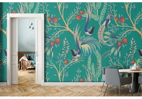 Wallpaper decoration exotic nature peacocks.