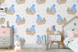Children's wallpaper with stylized ships.