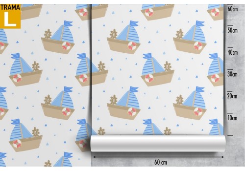 Children's wallpaper with stylized ships. 2