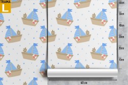 Children's wallpaper with stylized ships.
