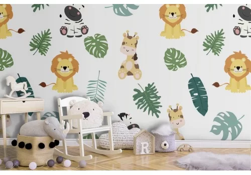 Carta da Parati bambini pattern animali e piante.