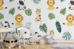 Carta da Parati bambini pattern animali e piante.