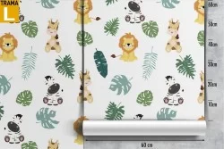 Carta da Parati bambini pattern animali e piante.