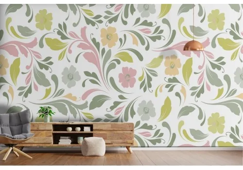 Vintage wallpaper pattern with leaves and flowers.