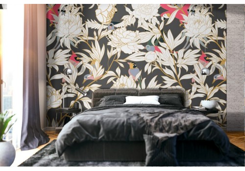 Modern design wallpaper with flowers and leaves.