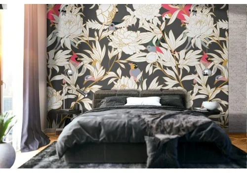 Modern design wallpaper with flowers and leaves.