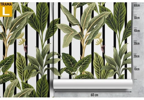 Tropical leaves and stripes pattern wallpaper. 2