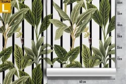 Tropical leaves and stripes pattern wallpaper.
