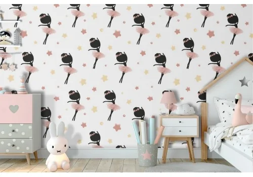 Wallpaper children's ballerina drawn pattern.