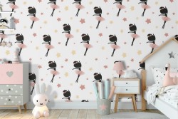 Wallpaper kids ballerina drawn pattern.